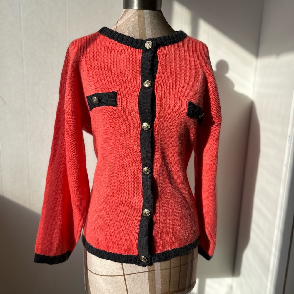 NAF NAF Vintage Coral and Black Cardigan, One Size, Made in France